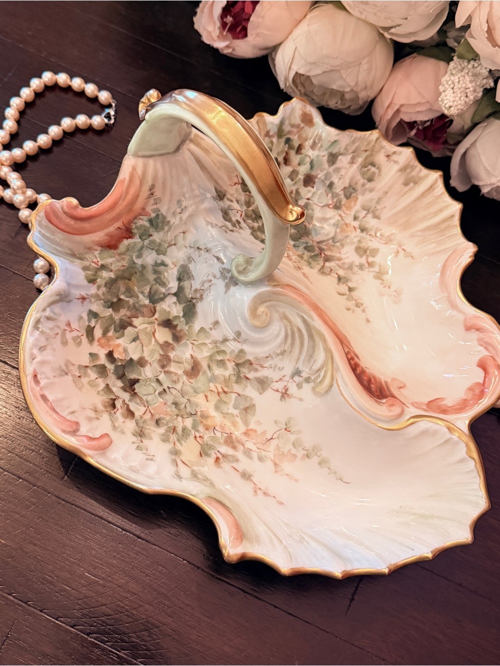 Antique Victorian Limoges porcelain divided serving dish, circa late 1800s